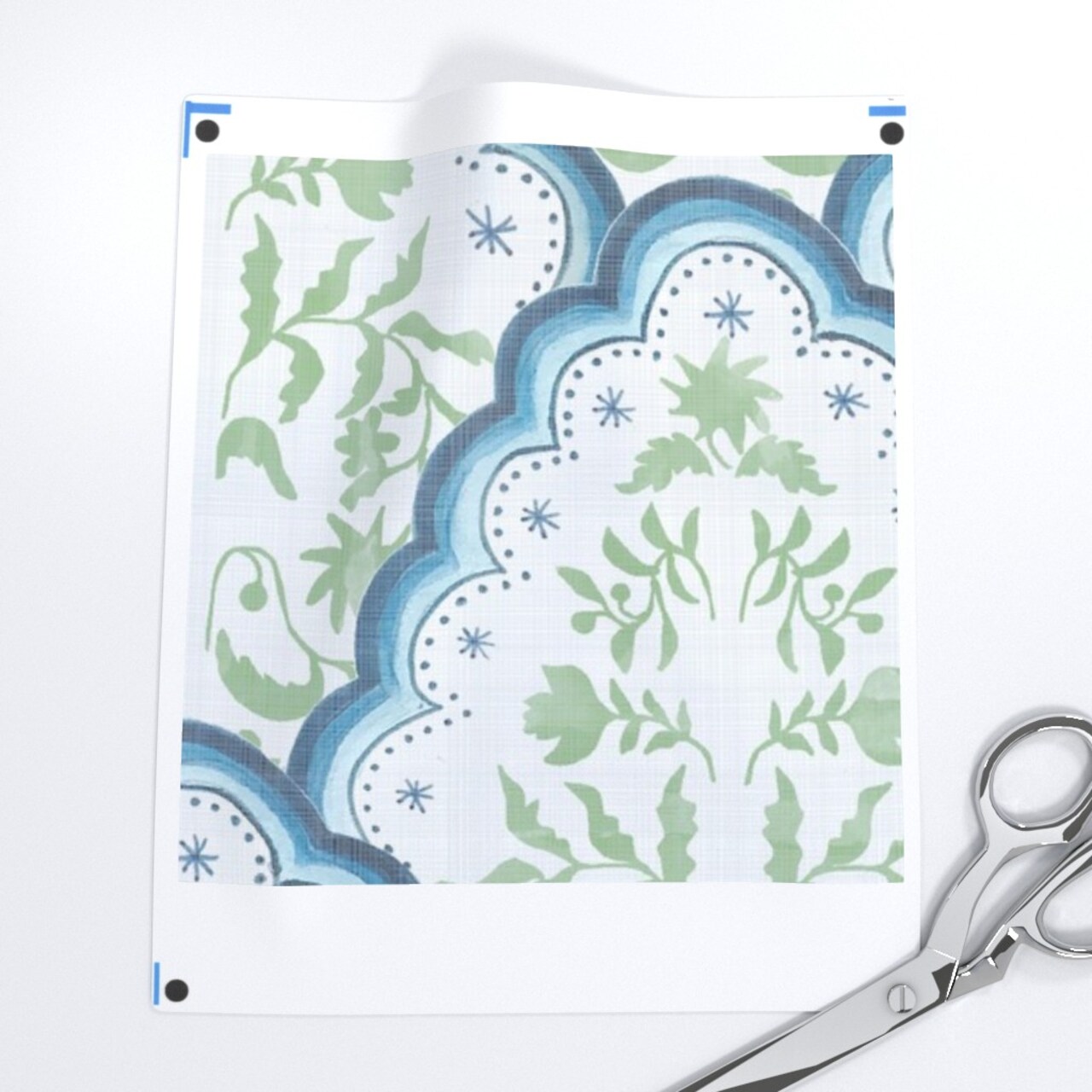 Scallop Botanical India Paisley Block Print Blue And Green French Country Grandmillennial Custom Removable Wallpaper by Spoonflower Peel & Stick Wallpaper 2FT Wide